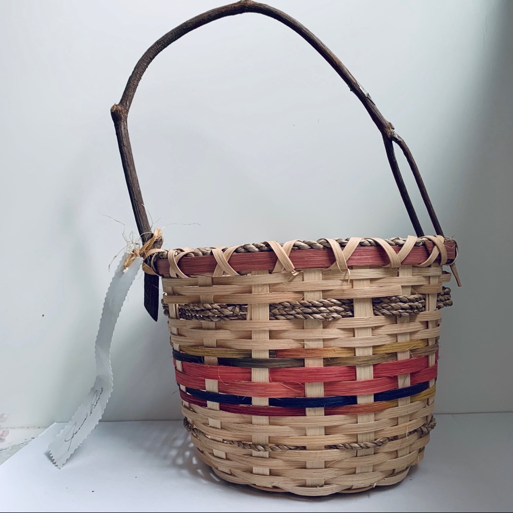 Handmade Seagrass Natural Twig Handle Basket NWT